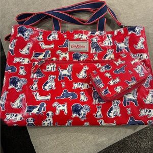 Cath Kidston Red and Navy Dog Print Tote with Matching Wallet